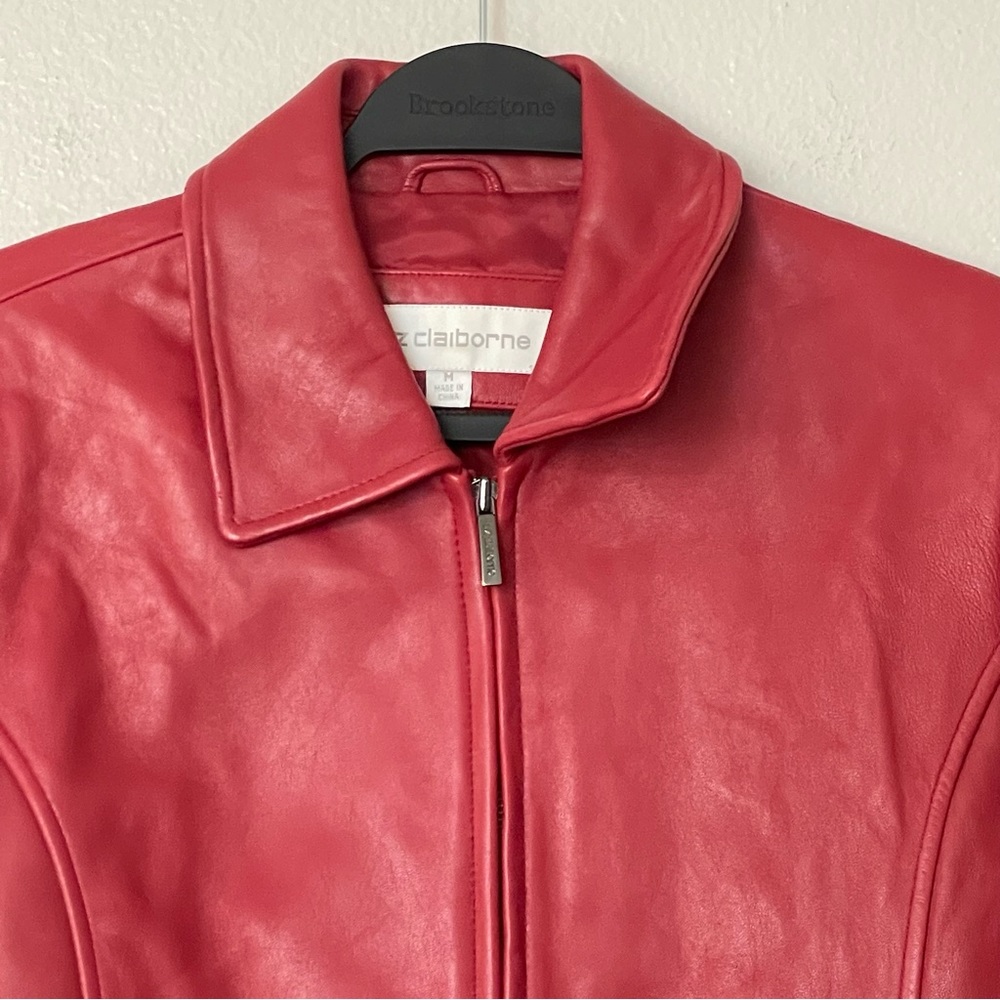 Liz Claiborne Red Leather Jacket Size Medium - Picture 5 of 13